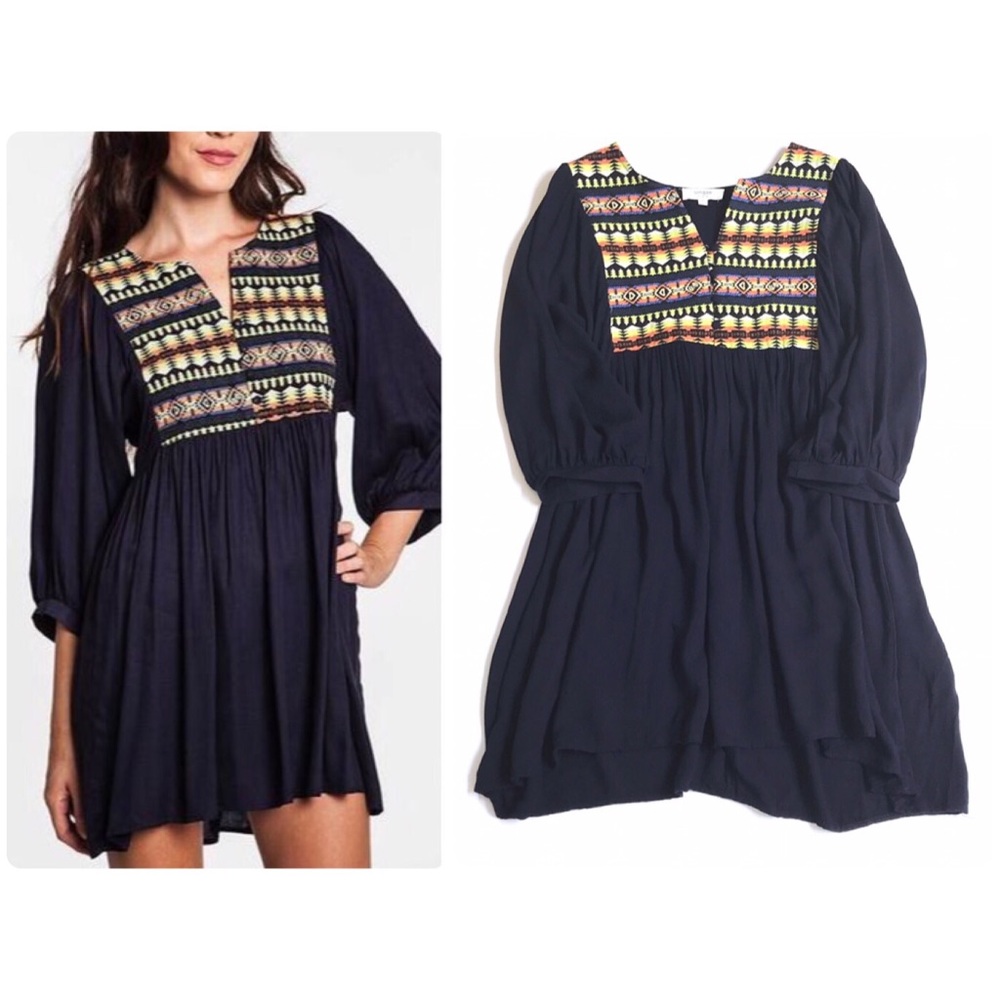 Umgee Boho Babydoll Tunic Dress, Navy Blue